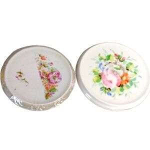Vintage Floral Porcelain Tea Pot Trivets Cottagecore Grannycore Dainty Set of 2